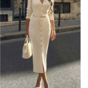 MOTF Elegant Cream Button-Down Dress